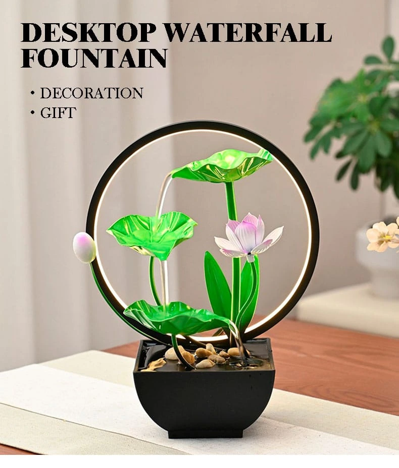 ডেস্কটপ ওয়াটারফল ফাউন্টেন/Desktop Waterfall Fountain With Ring Light